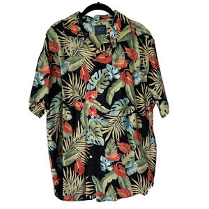 Caribbean Blues Tropical Print Men’s Shirt, Black with Bright Colors, Size XL